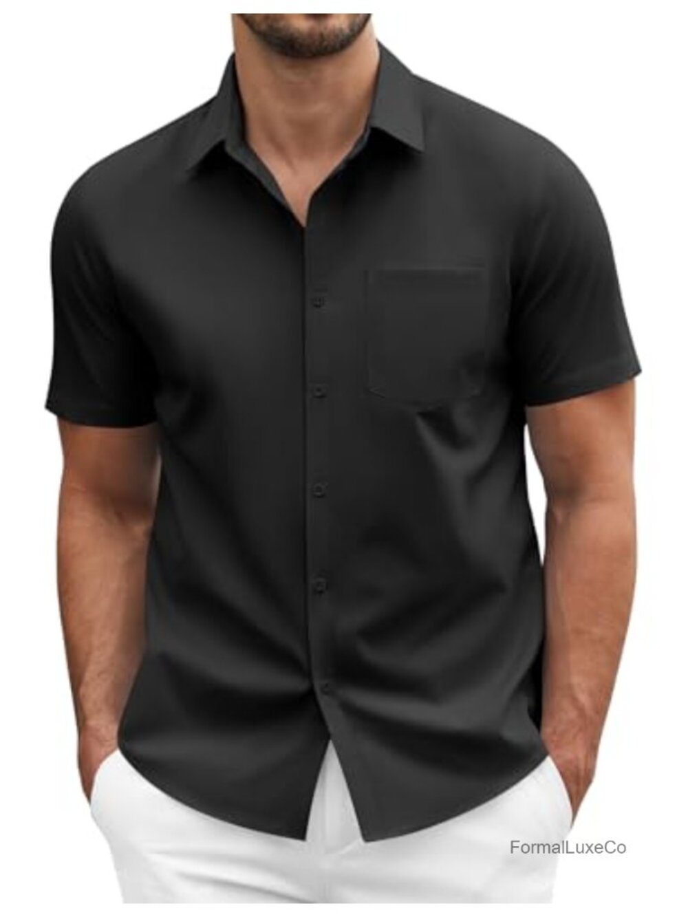 Men's Short Sleeve Button Down Shirt Non-Shrink Business Casual with Pocket